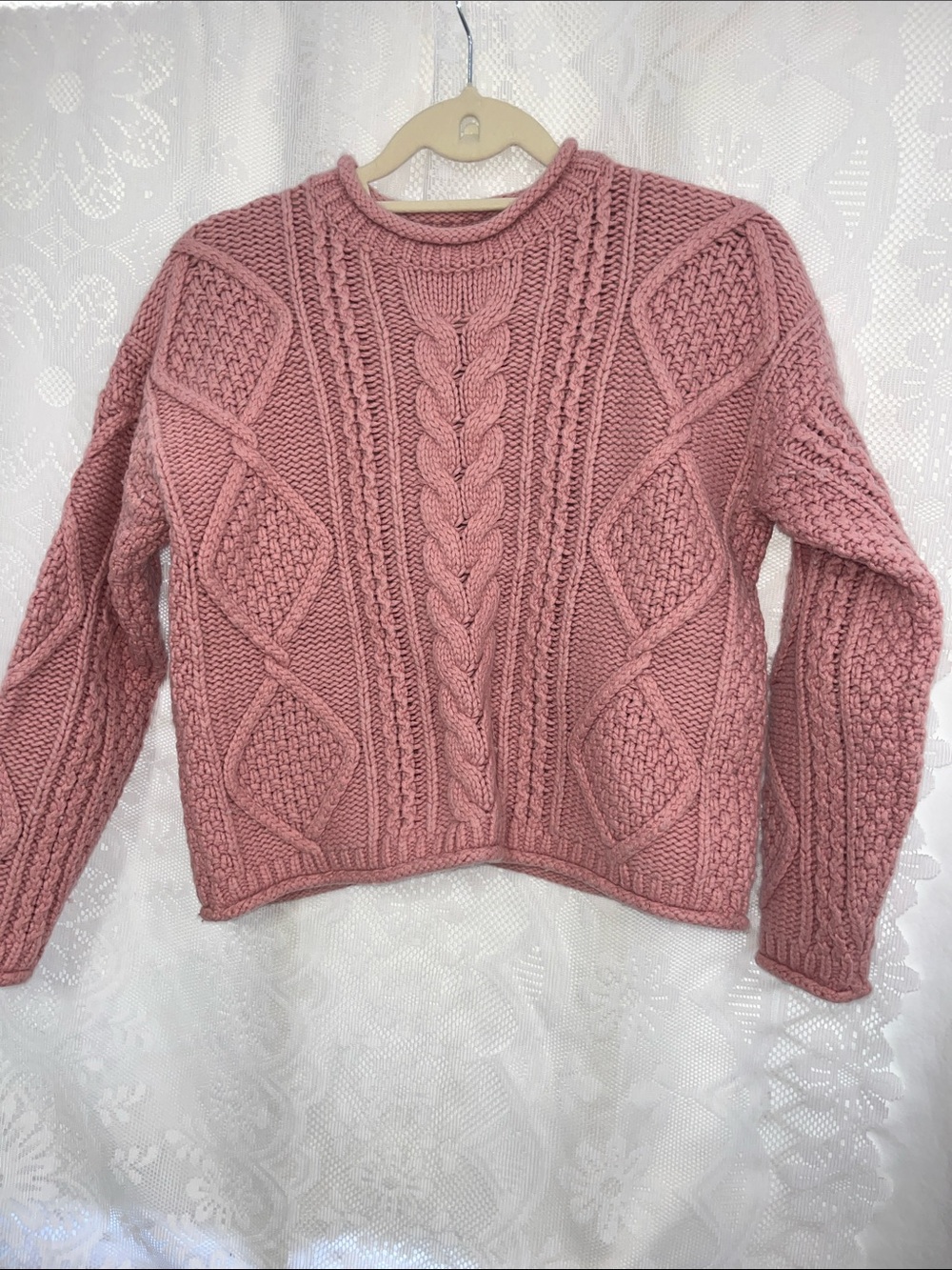 Madewell Oversized Wool/Alpaca blend Cable Knit Sweater-XS Dusty Rose
